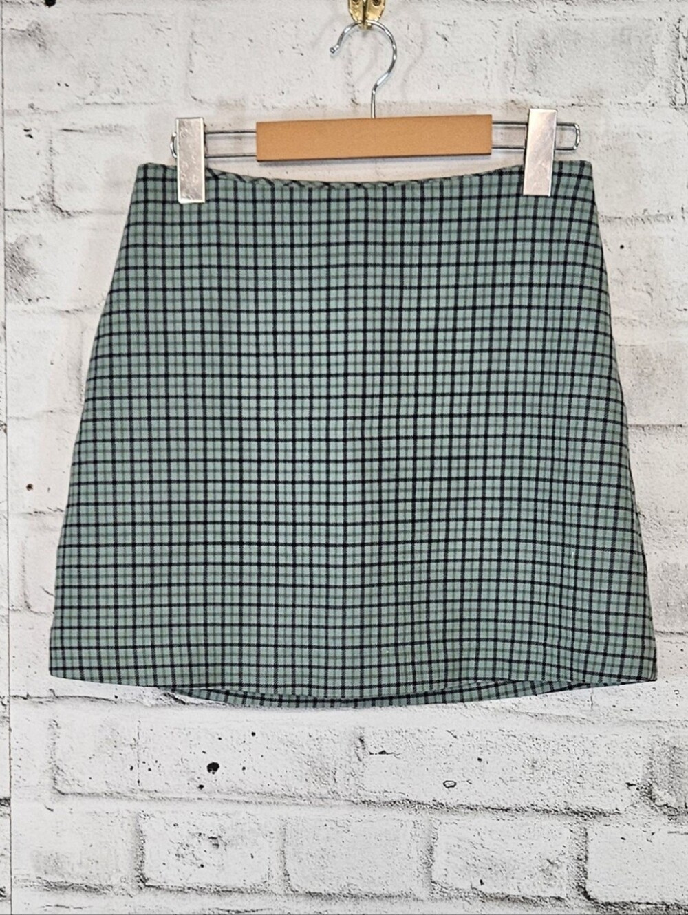 Wilfred Aritzia Size 4 Mint Green Black Plaid Mini Skirt High Waist Preppy